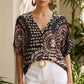 50% OFF ⭐👚 Boho Print Batwing Sleeve Top – Flowing V-Neck & Effortless Bohemian Style