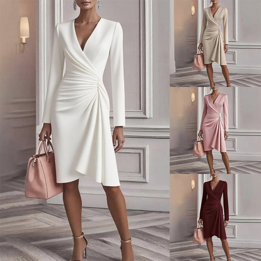 ✨👗Women’s Fashion Solid Color Long Sleeve Dress