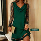 🌸Hot Sale 50% OFF!Elegant Cowl Neck A-Line Dress with Lace Sleeve