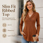 🌸Hot Sale 50% OFF✨Women's V Neck Ribbed Knit Casual Top