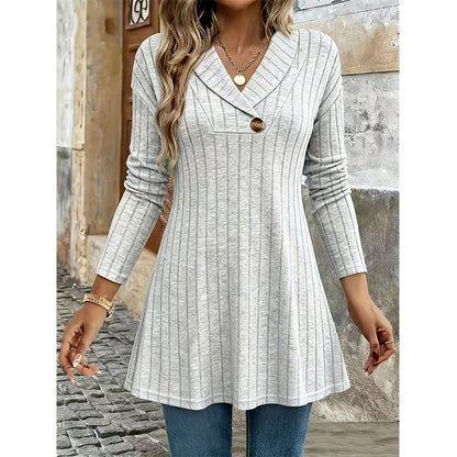 🌸Hot Sale 50% OFF✨Women's V Neck Ribbed Knit Casual Top