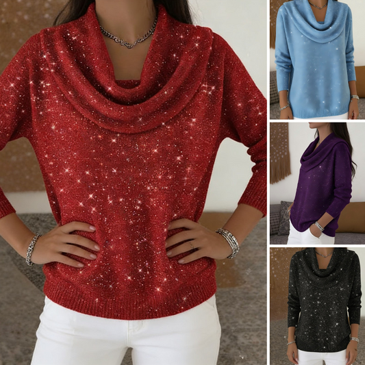 ⌛Limited-time offer-Sparkle Cowl Neck Long Sleeve Top