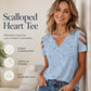 Women’s Scalloped V-Neck Heart Print T-Shirt