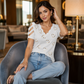 Women’s Scalloped V-Neck Heart Print T-Shirt