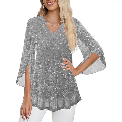 🌸Hot Sale 50% OFF✨Women's Sparkly Split Flare Sleeve Top