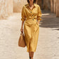 👗Women's Lapel Wrap Midi Shirt Dress with Pockets