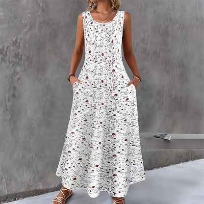 💃Summer Hot Sale 55% OFF💞Women's Floral Print Sleeveless Maxi Dress with Pockets