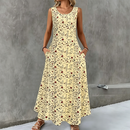 💃Summer Hot Sale 55% OFF💞Women's Floral Print Sleeveless Maxi Dress with Pockets