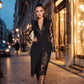 Women's Elegant V-Neck Lace Sleeve Bodycon Dress