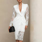 Women's Elegant V-Neck Lace Sleeve Bodycon Dress