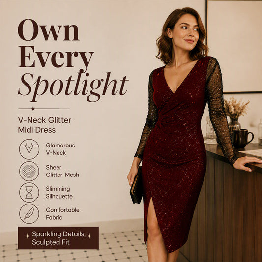 ✨New Arrivals & Special Offers-Women's Glittering Bodycon Dress with Mesh Sleeves