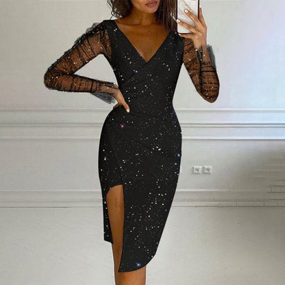 ✨New Arrivals & Special Offers-Women's Glittering Bodycon Dress with Mesh Sleeves