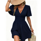 ✨ Women's Deep V-Neck Ruffle Sleeve Dress🖤 Classic Black Dress For Elegant Everyday Looks