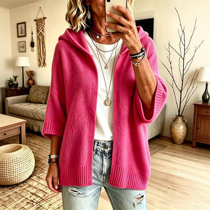 🔥Hot Sale 50% OFF✨ Women's 3/4 Sleeve Hooded Knit Cardigan – Soft Lightweight Layer For Effortless Everyday Style 🤍