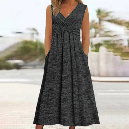 🌸👗New Arrivals - Sleeveless V-Neck Midi Dress – Breathable Comfort & Flattering Silhouette for All Body Types