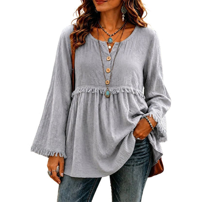 🌸Hot Sale 50% OFF💖Women's Casual Loose Long Sleeve Fringe Top