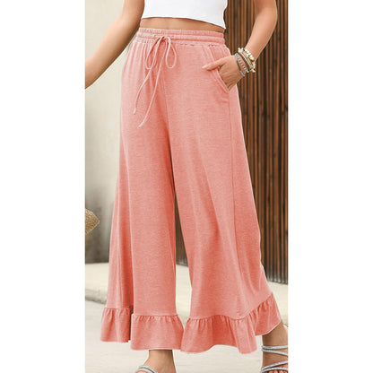 Women's Casual Wide-Leg Pants with Ruffle Hem