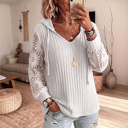 🌸Hot Sale 50% OFF💖Women's Chic Lace Sleeve Hooded Sweater