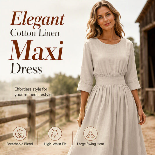 👗 50% OFF NOW! Women’s Casual 3/4 Sleeve Cotton Linen Cinched Waist Maxi Dress