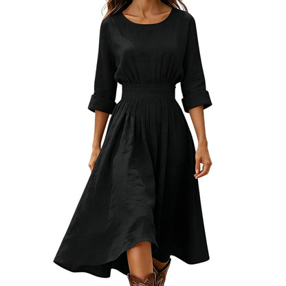 👗 50% OFF NOW! Women’s Casual 3/4 Sleeve Cotton Linen Cinched Waist Maxi Dress