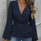 Women's V-Neck Lantern Sleeve Peplum Blouse