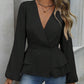 Women's V-Neck Lantern Sleeve Peplum Blouse
