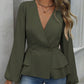 Women's V-Neck Lantern Sleeve Peplum Blouse