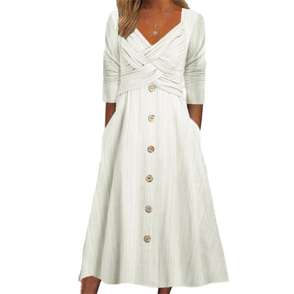 👖 LIMITED-TIME 50% OFF! ✨ Women's Casual Cross-Front V-Neck Cotton Dress