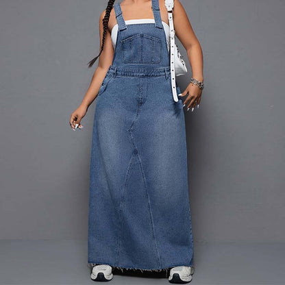 Women's Plus Size Denim Overall Maxi Dress