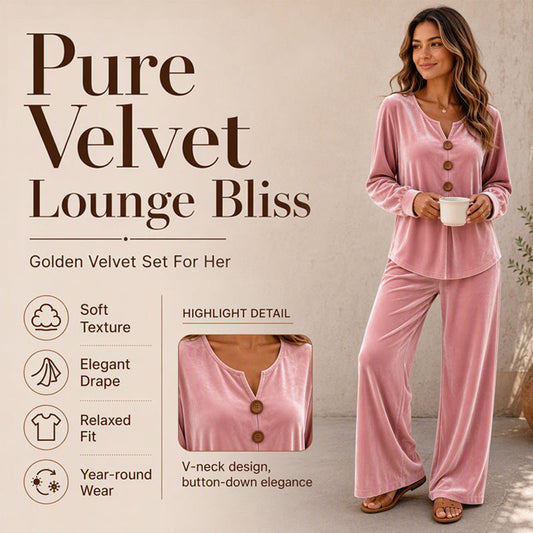 Women’s Soft Plush Velvet Co‑ord Lounge Set, Relaxed Flattering Two‑Piece Outfit for Home & Casual Outings