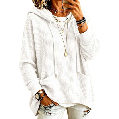 ⌛Limited-Time Offer-Women's Waffle Knit Loose Hooded Sweatshirt with Pockets