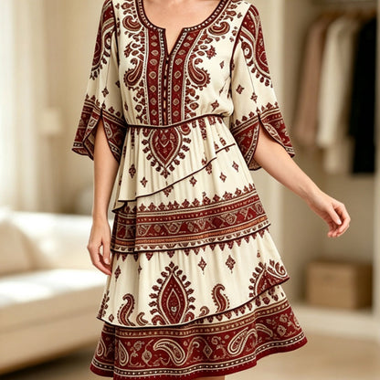 🌸 50% OFF NOW! Women’s Bohemian V-Neck Tiered Ruffle Dress
