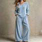 ⭐Women's Off-Shoulder Top & Wide-Leg Pants Set– Effortless Chic Meets Everyday Comfort