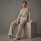 Women’s Casual Crewneck Top and Wide-Leg Pants Set