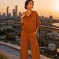 🍂 Women's Cowl Neck Top and Wide-Leg Pants Set – Effortless Elegance for Autumn