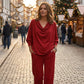 🍂 Women's Cowl Neck Top and Wide-Leg Pants Set – Effortless Elegance for Autumn