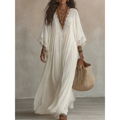 👗 Women’s Summer Lace V-Neck Loose Dress – Relaxed Fit with Elegant Feminine Detail
