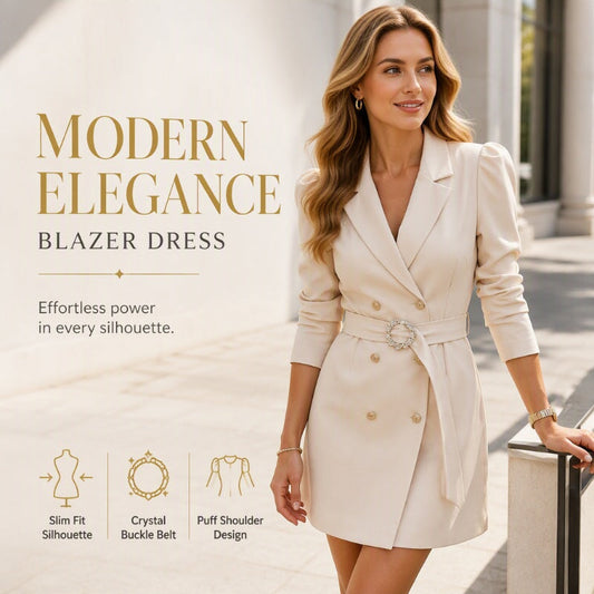 🌸 50% OFF NOW!Women's Elegant Double-Breasted Blazer Dress