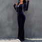 Women's Velvet Zip-Up Hoodie & Flared Pants Set