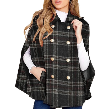Women Vintage Plaid Cape Coat