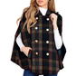 Women Vintage Plaid Cape Coat