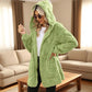 🌸 50% OFF NOW!Hooded Fluffy Fleece Cardigan, Textured Check Pattern Open Front Coat with Pockets