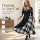 Women Plaid Patchwork Cowl Neck Maxi Dress
