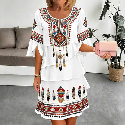 ⏰Last Day Sale 50% Off💃Women's Vintage Ethnic Print Tiered Dress