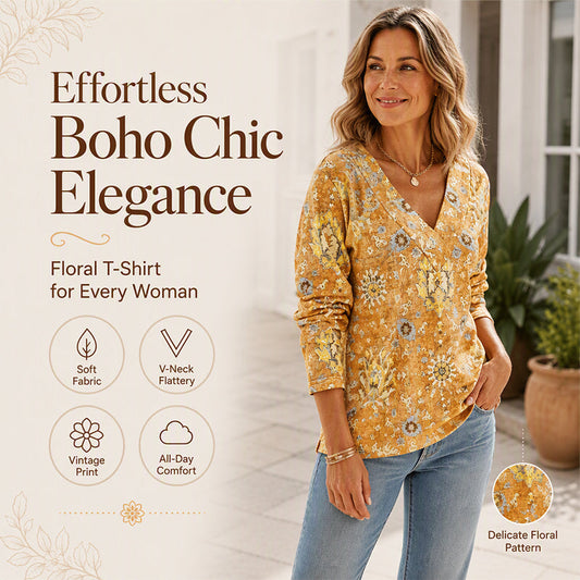 🌸 50% OFF NOW!Women's Elegant Floral Print V-Neck Top