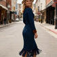 Hot Sale 50% OFF💖Women's Long Sleeve Tassel Hem Midi Dress