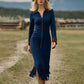 Hot Sale 50% OFF💖Women's Long Sleeve Tassel Hem Midi Dress