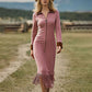 Hot Sale 50% OFF💖Women's Long Sleeve Tassel Hem Midi Dress