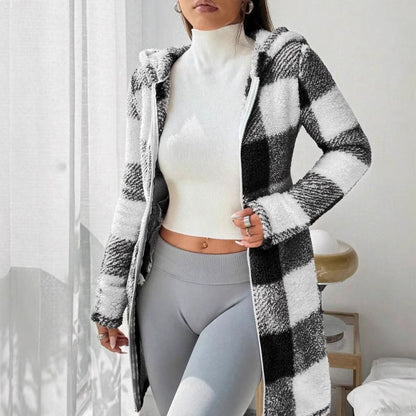 🍂 Women’s Plaid Zip-Up Hooded Jacket – Cosy Comfort Meets Effortless Autumn Style