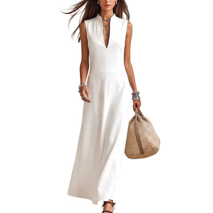 ✨ Flattering Elegance | Women's Deep V-Neck Sleeveless Maxi Dress